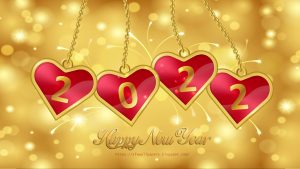 2022 New Year, Hearts, Golden Background Wallpaper