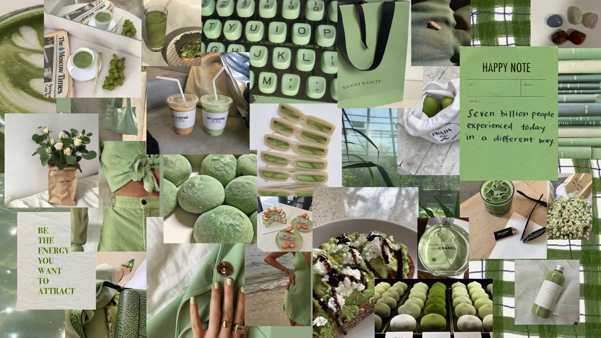Aesthetic Collage Sage Green Wallpapers Desktop Free Download.