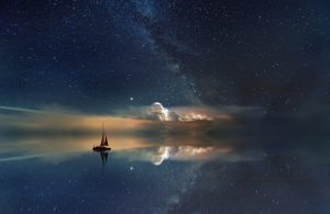 Ocean ,Milky Way, Boat, Sailing Reflection ,Sea Water