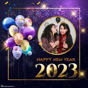 Creative Happy New Year 2023 Frame Design With Balloons