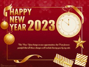 Happy New Year 2023 With Clock Greeting Cards Online