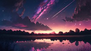 4k Sunset Anime Comet Stars Scenery Digital Art