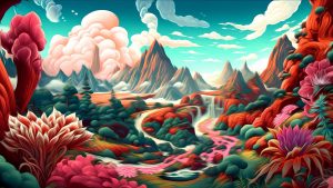 4K Aesthetic and Colorful Abstract Mountain Landscape