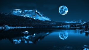 4k Lake Blue Moonlight and Moon Wallpaper
