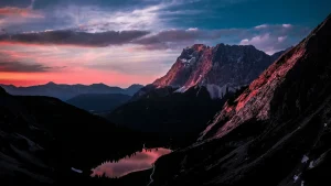 Long Mountain Ranges Landscape Orange Dark Sky 5k – Wallpaper 4K