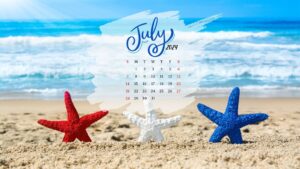 July Desktop Wallpaper Calendar Stars and Beach