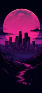 Los Angeles Skyline Neon Pink Aesthetic Wallpaper iPhone