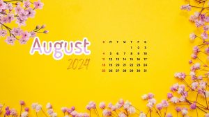 August 2024 Calendar Flowers in yellow background