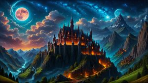 Moonlit Mountain Castle Wallpaper