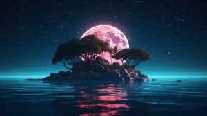 4K Wallpaper Background island night moon