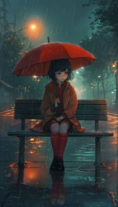 Cute September Rain and Red Umbrella