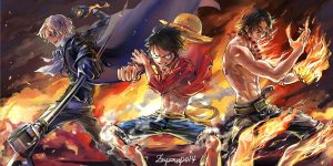 One Piece Flames of Brotherhood HD Wallpaper