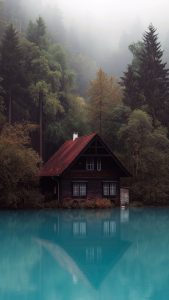 Wooden house by the lake wallpaper