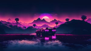 sports car mountains retrowave synthwave 4k wallpaper