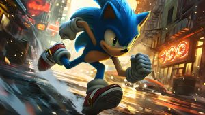 Running Sonic The Hedgehog in City Desktop Wallpaper