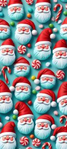 Santa Claus faces and candy canes wallpaper