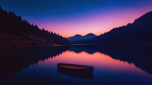 Digital Art HD 4K Wallpaper PC Sunset Lake Boat Night Sky Scenery