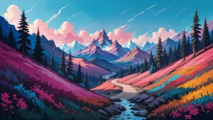 Heroscreen.cc Painting Colorful Mountainous Landscape