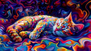 Psychedelic Dreaming Cat 4k Wallpaper