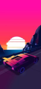 Retrowave Sunset Car Wallpaper